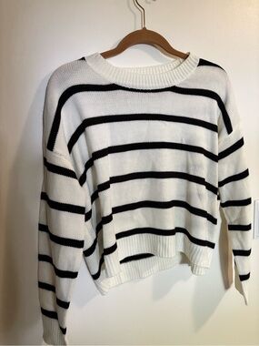 Striped Black & White Crewneck Women's Sweater